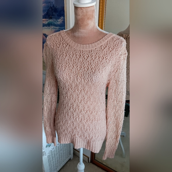 Lauren Conrad~Beige Open Knit Sweater w/ Bow-Back Detail (Soft Neutral) - Picture 1 of 13